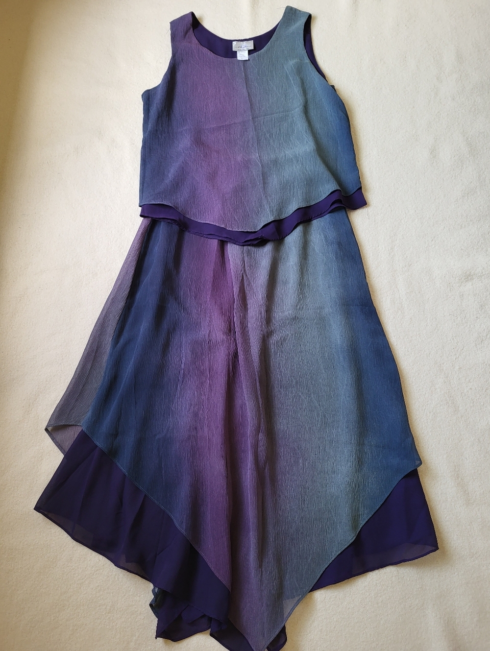 Vintage 2 Piece Tank Blouse & Maxi Skirt Ombre Purple Teal Whimsigoth Size M USA